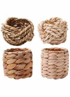 اشتري Napkin Rings, Woven Water Hyacinth Holder Rings Rattan Wedding for Vintage Party Dinner Table Decor 4Pcs في السعودية