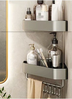 اشتري 2-Pieces Set Bathroom Triangle Shelving Shower Room Toilet Corner Triangular Basket Wall Hanging Perforation-Free Storage Rack with Hooks Grey 27.1 x 23.7 x 4.5 Centimeter في الامارات