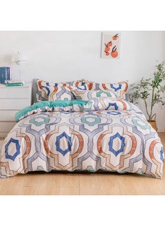 اشتري 6 Piece King Size Duvet Cover Set Microfibre Hemlock 1 Duvet Cover 220X240 Cm 1 Fitted Sheet 200X200+25 Cm 4 Pillow Cases 48X74Cm Multicolour في الامارات