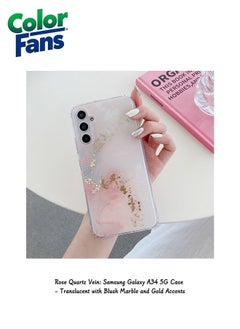 Buy Rose Quartz Vein: Samsung Galaxy A34 5G Case - Translucent with Blush Marble and Gold Accents in UAE