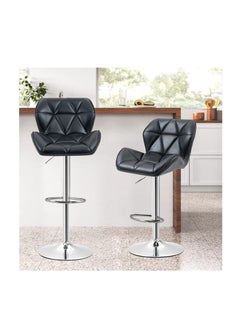 Buy Bar Stool Set of 2, Chrome Base, PU Leatherette Upholstered High Back Bar Stool, Height Adjustable Swivel Bar Stool, Counter Height Modern Bar Stool for Home Kitchen Island, Black in UAE