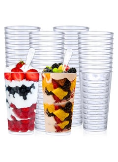 Buy 50Pairs 3oz Clear Plastic Mini Dessert Cups with Spoons, Shooter Round Dessert Cups, Parfait Appetizer Cups, Shot Glasses Disposable Tall Tumbler Shot Dessert Cups, for Tasting Party Sample in UAE