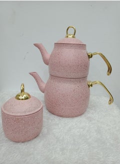 Buy Granite tea pot set 6 pieces with gold stainless steel handle in Egypt