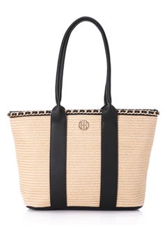 Buy Braided Straw Shoulder Bag With Leather Handles in Egypt