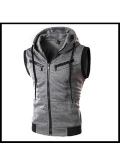 اشتري 2023 Fall Mens Sleeveless Hooded Vest Slim ZipDark gray Dark gray في السعودية