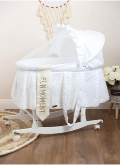 Buy Baby cradle Moses basket for children with mosquito net with white holder with wheels in Saudi Arabia