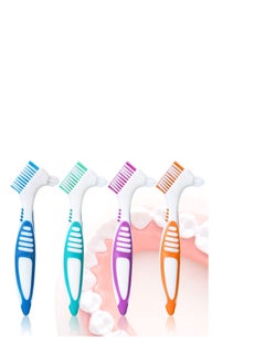Buy Denture Brush, 4PCS Denture Toothbrushes, Cleaning Brush Double Sided Toothbrush with Multi Layered Bristles and Rubber Anti-Slip Handle for Denture Cleaning Care Green Purple Blue Orange in Saudi Arabia
