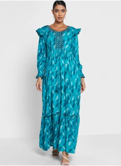 Buy Embroidered Ruffle Sleeve Jalabiya in UAE