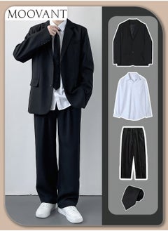 Buy Men's 4-Piece Suit Set, Notch Lapel Blazer, Trousers, Shirt, and Tie, for Business Casual and Formal Wear in Saudi Arabia