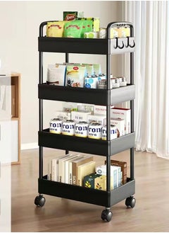 Buy Versatile Four-Layered Carbon Steel Multi-Purpose Storage Rack with Hanging Hooks and Mobility in UAE