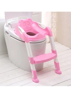 Buy Baby Potty Toilet Chair Training Seat With Adjustable Ladder Children Potty Baby Toilet Trainer Anti Slip Folding Seat Baby Potty Training Plastic Toilet Seat Pink in UAE