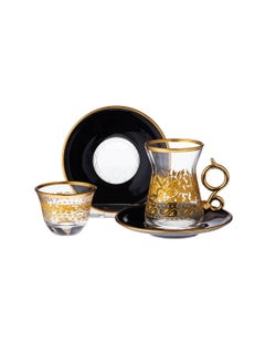 اشتري طقم شاي و قهوة سعودية 18 قطعة حفر ليزر ديكور زخرفة لون ذهبي في السعودية