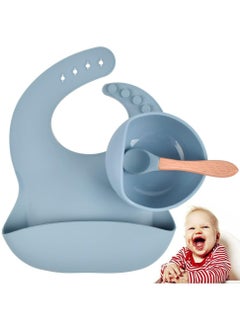 Buy Silicone Baby Feeding Set, Baby Bowl With Suction, Baby Silicone Bibs, Baby Tableware, Children's Utensils, Baby LED Weaning Spoon, Baby Tableware Set, Toddler Eating Supplies (blue) in Saudi Arabia
