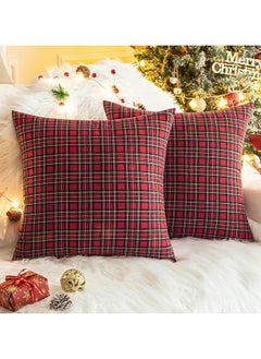 Buy Christmas Throw Pillow Covers Set of 2 Christmas Pillowcase Scottish Tartan Cushion Case for Farmhouse Home Winter Holiday Plaid Decorative Pillowcases Red and Green 18 x 18Inches (Small Grid) in UAE