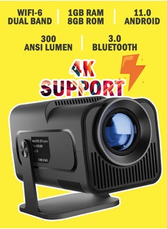 اشتري 4K HD Smart Projector: Android 11, 390 ANSI Lumens, 1080P, 180° Rotating Screen, WiFi 6, Bluetooth 5.0 Compatible With Android/iOS/TV Box/HDMI/USB/PS4/PS5 Game controller/iphone/Samsung/Huawei/Xiaomi في الامارات