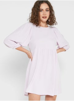 Buy Balloon Sleeve Pleat Detail Dress in Saudi Arabia