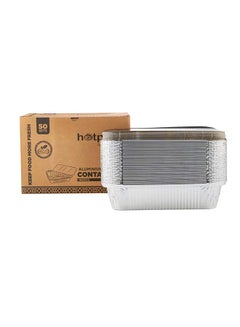 اشتري Hotpack Disposable Food Storage Take away Aluminium Rectangle Food Container Silver 1850ml with Lid 50 Pieces في الامارات
