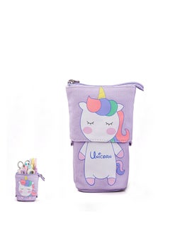 Buy Cute Cartoon Stand up Pencil & Pen Case Box Pouch, Portable Art School Office Cosmetic Bag, Large Lightweight Canvas Holder for Kids Students Adults Girls Boys Gifts, Purple in UAE