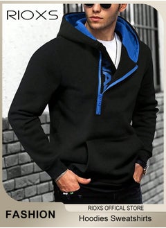 Buy Men's Hoodies Sweatshirts,Letter Graphic Print Front Zipper Hoodie Sweatshirt,Long Sleeve Hooded Sweatshirt With Pocket,Pullovers Hooded Tops For Men,Casual Sportswear Hoodies,Gift For Daddy Boyfirend Husband in UAE