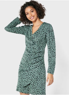 Buy Polka Dot Mock Wrap Dress in Saudi Arabia