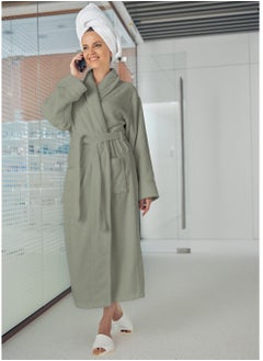 Buy 380 GSM Unisex Cotton Fleece Bathrobe Skin-friendly Breathable Nightgown Simple Hooded Home Clothes Green in UAE