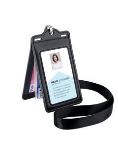 Buy Badge Holder Trifold with Lanyard PU Leather ID Card Holder Clear ID Window for Office Staff Student Teacher Holds 1 to 6 Cards Trifold Heavy Duty ID Card Holder in UAE