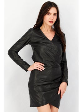 Buy Women Plain Leather Mini Dress, Black in Saudi Arabia