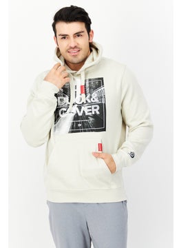 اشتري Men Hooded Long Sleeve Graphic Print Sweatshirt, Beige في الامارات