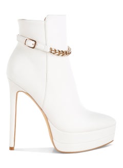 Buy Metallic Chain Detail Boots in White in UAE