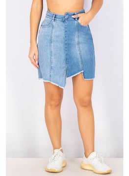 Buy Women Solid Denim Mini Skirt, Blue in Saudi Arabia