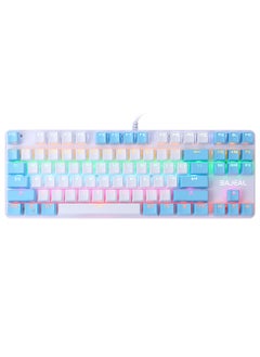 Buy 87 Keys Wired Mechanical Keyboard Mixed Light Mechanical Keyboard with Mechanical Blue Switch Suspension Button White+Blue in Saudi Arabia