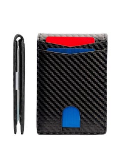 اشتري New Multi-card Position Carbon Fiber Pattern Beauty Card Holder Short Two-fold Rfid Anti-theft Brush Men's Wallet في السعودية