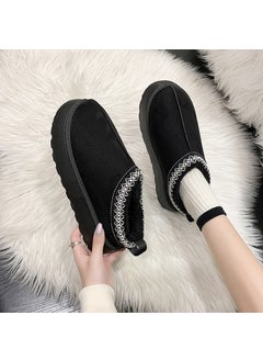 Buy Foreign trade snow boots for women 2023 Winter new fleece-lined warm thick-soled heel-free closed toe plush half slippers cotton-padded shoesBlack Black in UAE