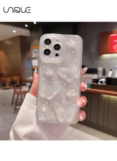 Buy Compatible with iPhone 15 Pro Max Cases,3D Butterfly Phone Case,Shiny Pearl Phone Case,Stylish and Simple Phone Case, TPU Drop Protection - Transparent in UAE