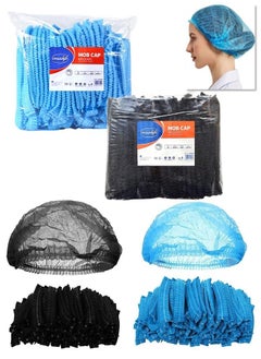 Buy 200 Pieces Disposable Shower Caps Non Woven Mob Hair Net 19 Inch Black and Blue Combo in UAE