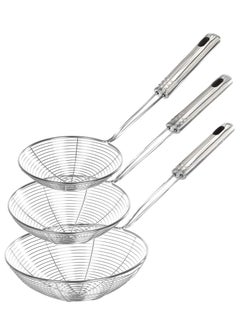 Buy Stainless Steel Spider Strainer Skimmer Ladle, Set of 3 Sizes Kitchen Strainer for Cooking and Frying, Pasta Strainer, Food Preparation, Pasta Strainer in UAE