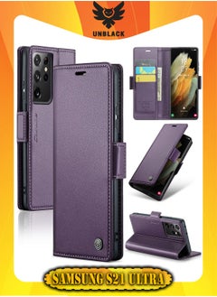 Buy Flip Wallet Case For Samsung Galaxy S21 Ultra, [RFID Blocking] PU Leather Wallet Flip Folio Case with Card Holder Kickstand Shockproof Phone Cover (Purple) in UAE