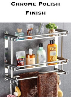 Buy Bathroom Shelf 3 Tier Wall Mount Rack With Double Layer Towel Holders No Drilling And No Screw Heavy Duty Shelf Shower Caddy in UAE