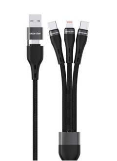 اشتري 3 in 2 Braided Fast charging Cable / USB-A to Lightning / USB-C to Lightning / USB-C to USB-C / USB-A to USB-C / Long Length / 10000 Bends / Charge & Sync / Secure & Safe / High Transfer Speed / LED Light - Black في الامارات