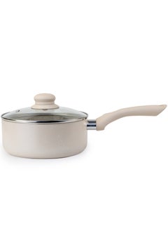 اشتري Oak Sauce Pan with Glass Lid and Marble Coating Nonstick Induction Flat Bottom Cast Aluminum – Dia 18cm - Cream في الامارات