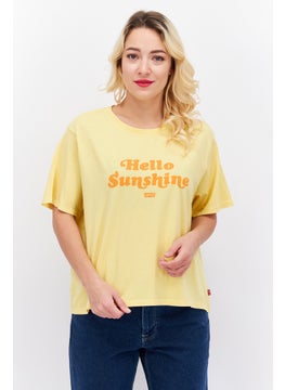 Buy Women Crew Neck Short Sleeves Printed T-Shirt, Yellow in UAE