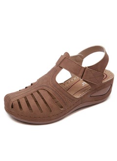 Buy Summer Hollow Out Retro Wedge Sandals Brown in Saudi Arabia