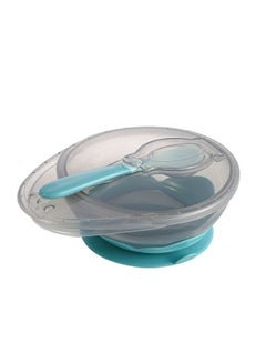 Buy Baby Bowl and Spoon Eating Set Feeding Set Food-grade Silicone Baby Tableware Set Suction Bottom (Blue) in Saudi Arabia