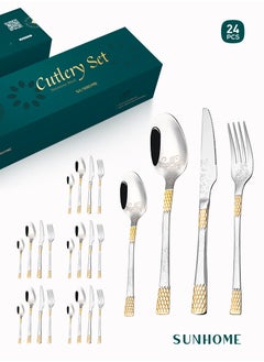 Buy 24-Piece Stainless Steel Cutlery Set with Laser Engraving For Kitchen in UAE