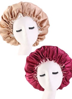 Buy 2-Piece Silk Bonnet Sleep Cap, Large Satin Jumbo Day and Night in UAE