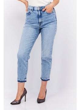 Buy Women Regular Fit High Rise Straight Leg Washed Jeans, Blue in UAE