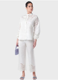 Buy Uneven Lace Patch Shirt And Pants Set in UAE