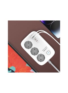 Buy LDNIO SE3436 European Power Strip Surge Protector Quick Charge Port EU Extension 65 W Socket 3 Outlet 4USB EU Plug Power Boar 2500W - White in Egypt