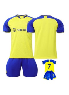 Buy 22-23 Youth Al-Nassr Ronaldo Football Jersey, #7 Soccer Youth Fan, Qatar Al Nassr Ronaldo home jersey set, Kids and Adults in UAE