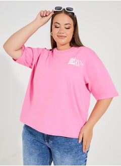 Buy Plus Size Distressed Slogan Print Round Neck Short Sleeve Oversized T-shirt in Saudi Arabia